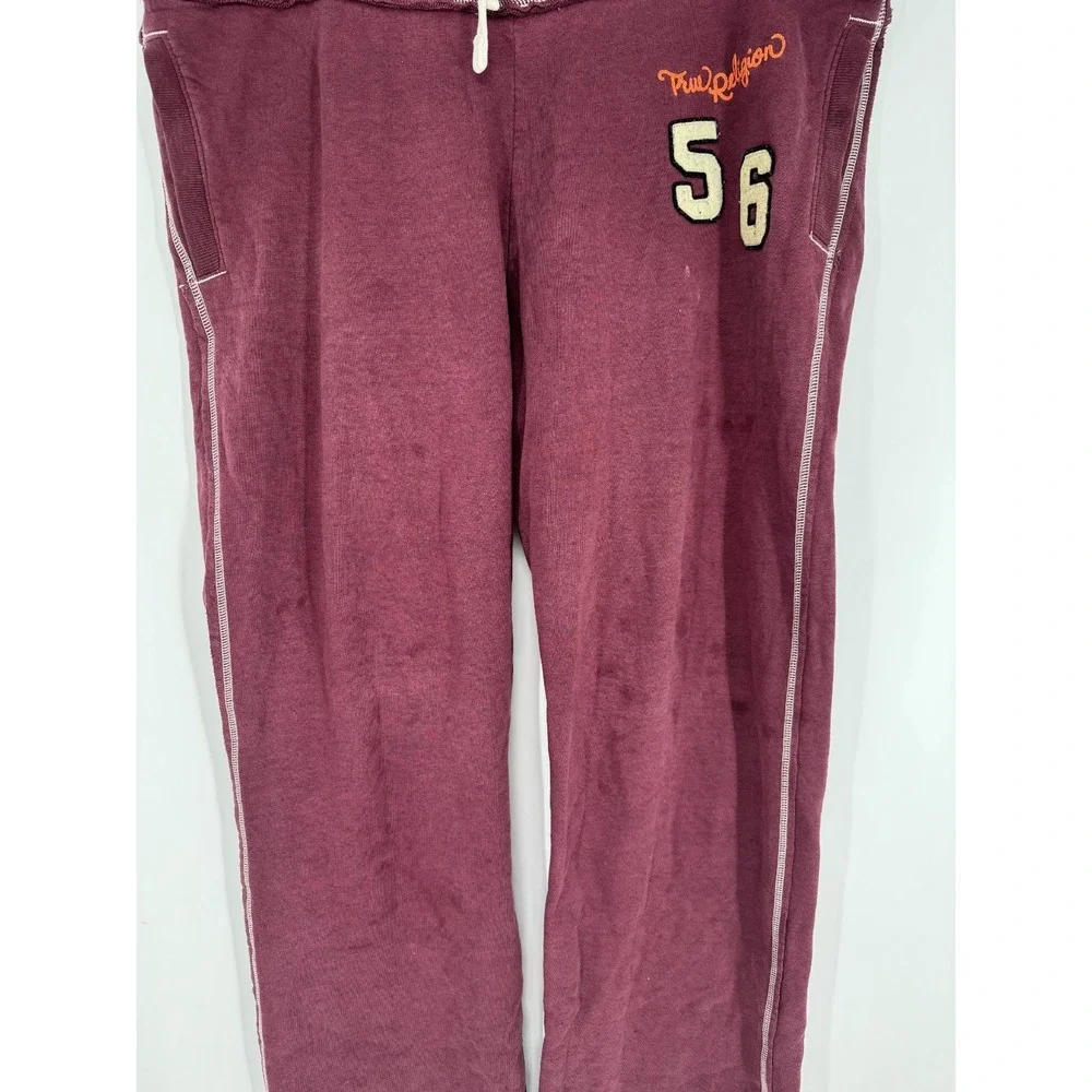 True Religion Baggy Sweatpants Straight Leg Mens 2XL Burgundy Fleece‎ Maroon #56